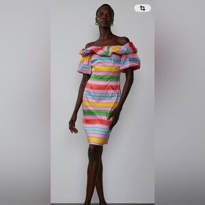 Off the Shoulder Striped Multicolored Dress